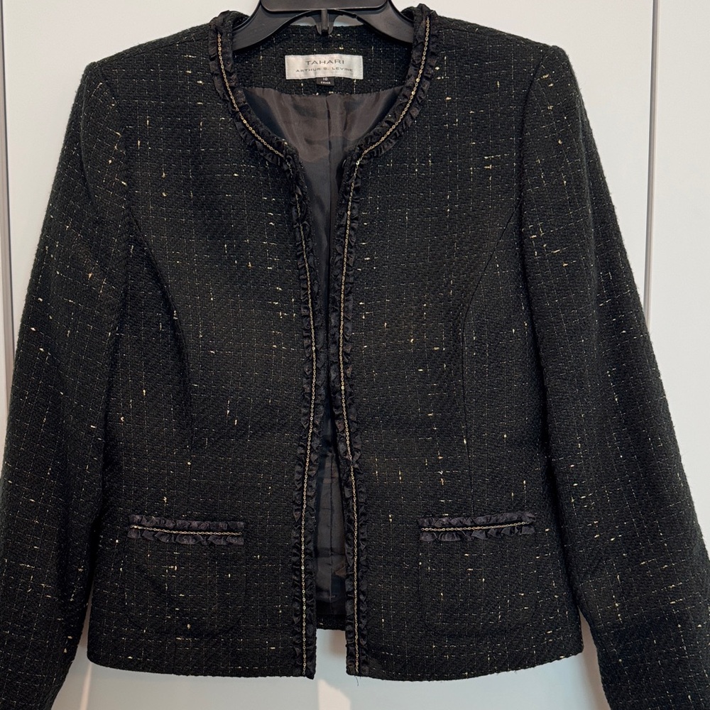 Tahari Black Blazer with Subtle Gold Accents size 10